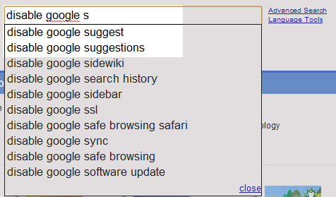 Disabilita Google Suggest