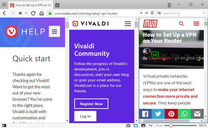 Suggerimenti Vivaldi Browser: usa la vista divisa con la piastrellatura delle schede