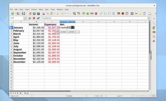 Screenshot di Linux Budge Apps LibreOffice Calc