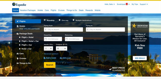 Nuova homepage di Expedia