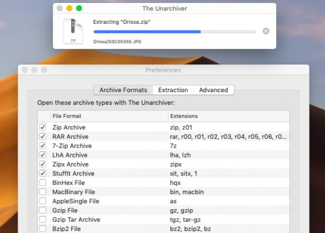 Estrazione dei file con The Unarchiver su macOS