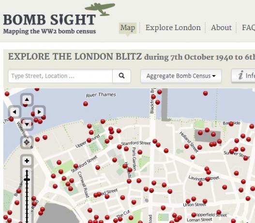 mappa di bombe sganciate su ww2 di londra