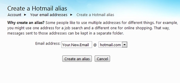 Esegui facilmente una revisione completa della posta in arrivo di Hotmail e gestiscilo 15 Crea alias