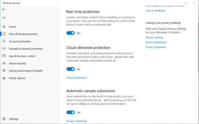 protezione da virus e minacce in Windows Defender