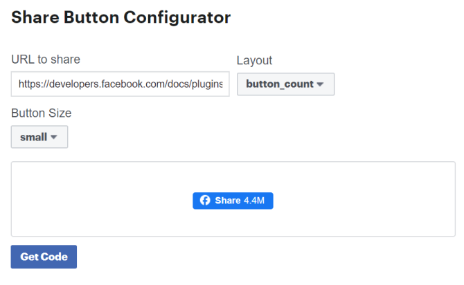 Configuratore pulsante Condividi widget di Facebook