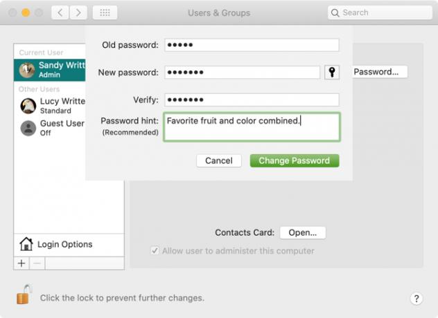 Suggerimento per la password della schermata di accesso del Mac