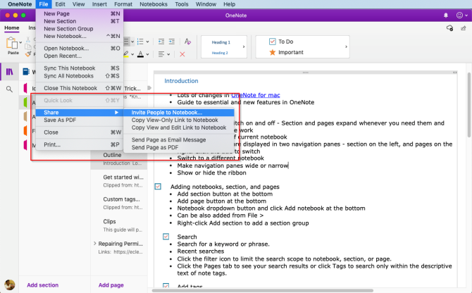 condivisione e collaborazione in OneNote Mac