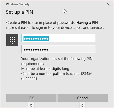 windows 10 imposta la password del pin