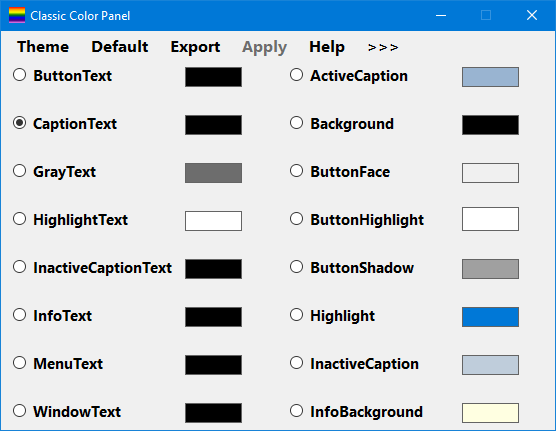 pannello a colori classico di Windows 10