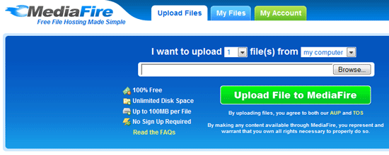 MediaFire - Archiviazione file illimitata