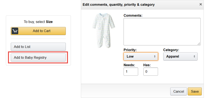 amazon baby register aggiungi modifica