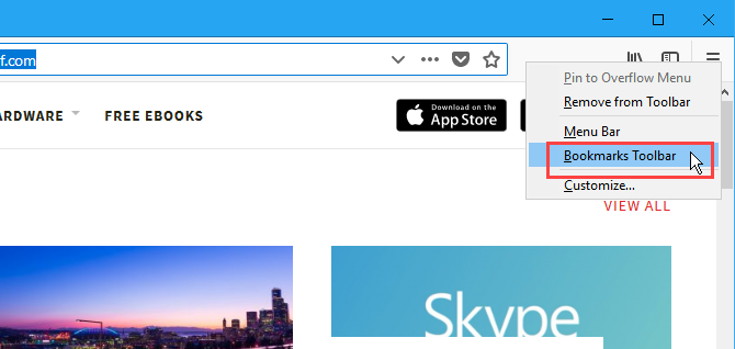 Mostra la barra dei segnalibri in Firefox