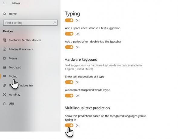 Previsione di testo multilingue in Windows 10
