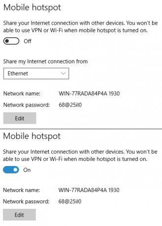 Hotspot mobile di Windows 10 On Off Attiva / disattiva