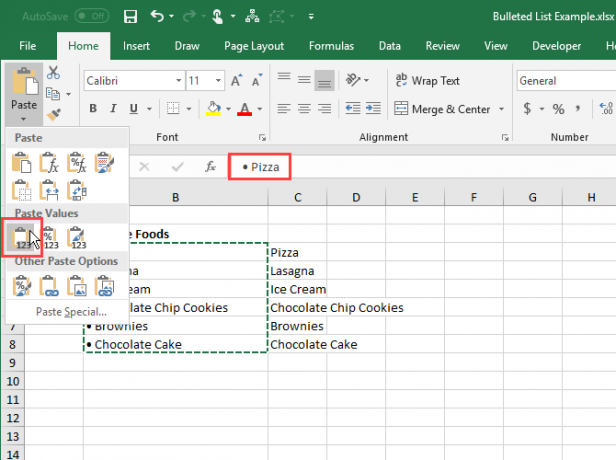 Incolla i valori solo in Excel