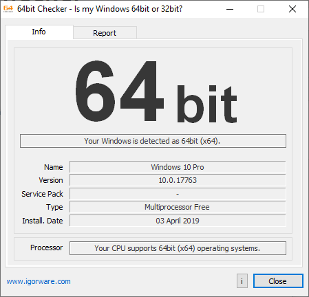 controllo di sistema di Windows 64 bit