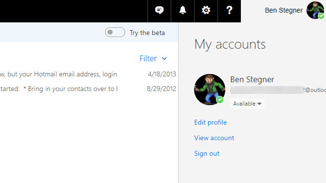 Impostazioni dell'account Microsoft