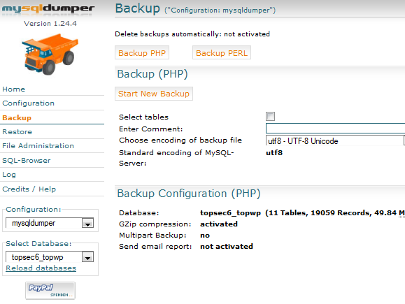Come eseguire regolarmente il backup del database MySQL di grandi dimensioni con MySQLDumper sqldump9