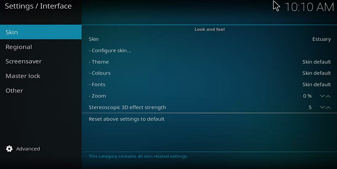 kodi cambia menu skin