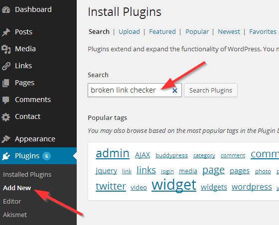 Plugin di ricerca dei link interrotti Cerca - aggiungi nuovi