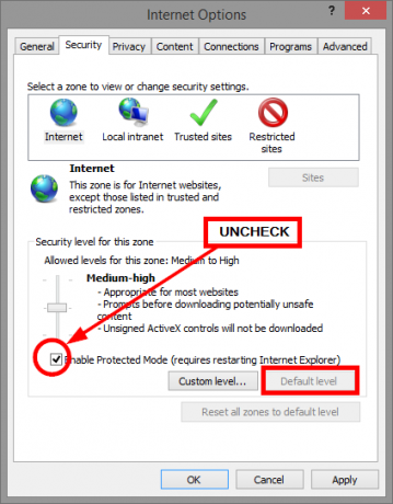 11 IE - Impostazioni di sicurezza - livello predefinito