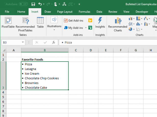 Crea un elenco puntato in una singola cella in Excel