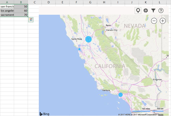 fogli di calcolo gradevoli microsoft excel mappe bing add-in