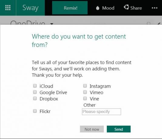 Opzioni di importazione dati di Microsoft Sway