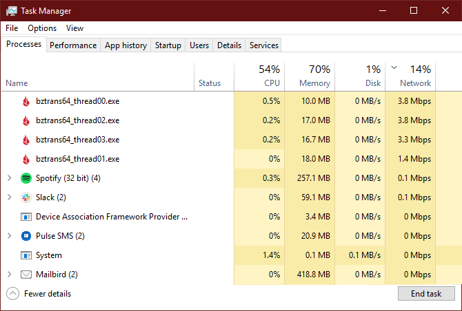 Utilizzo della rete di Task Manager