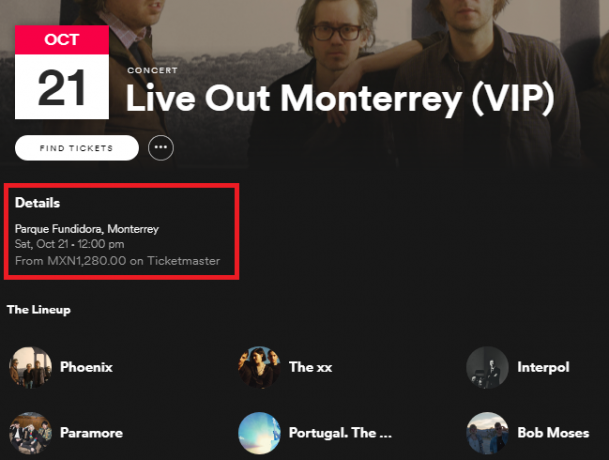 Usa Spotify per vedere se le tue band preferite stanno suonando nelle vicinanze Spotify prezzo del concerto