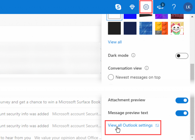 Fare clic su Visualizza tutte le impostazioni di Outlook in Outlook Web App