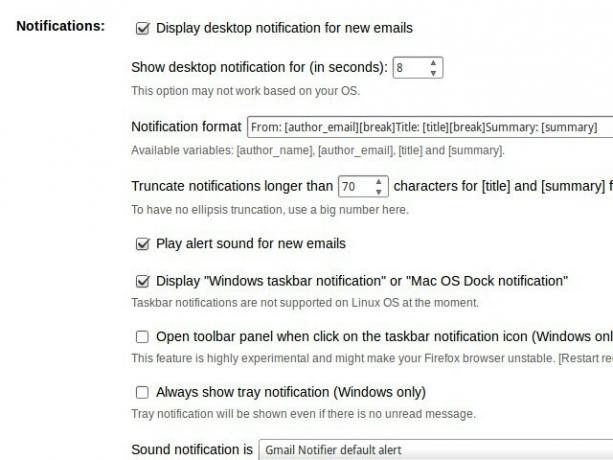 Gmail notifier-settings