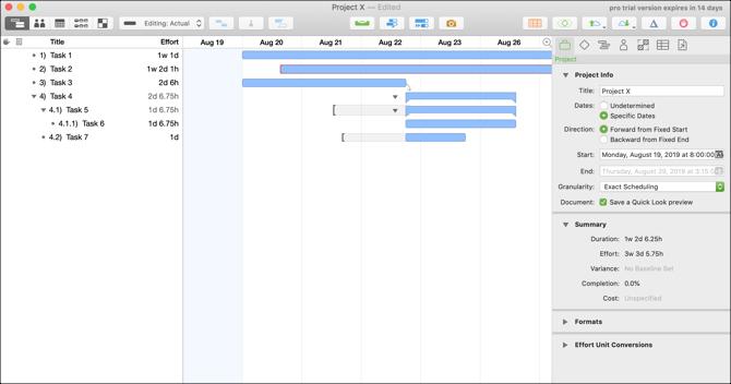 OmniPlan 3 su Mac Gantt chart