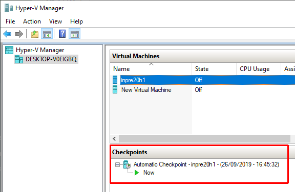 immagine della macchina virtuale dei checkpoint hyper-v