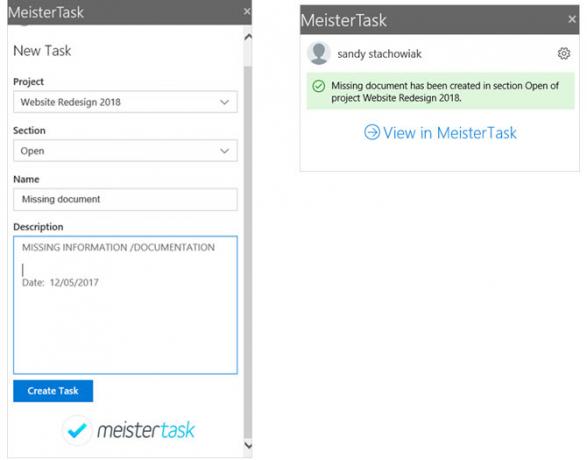 Componente aggiuntivo MeisterTask Outlook Project Management