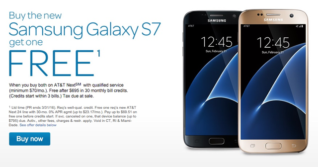 Acquista un Galaxy S7 o S7 Edge su AT&T, ne ricevi un altro gratis! Samsung compra uno prendi uno gratis 1b