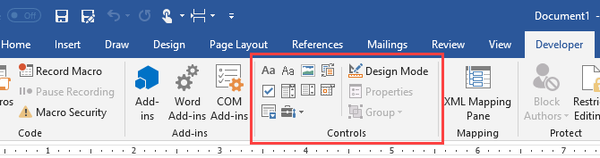 Controlla la sezione nella scheda Sviluppatore in Microsoft Word