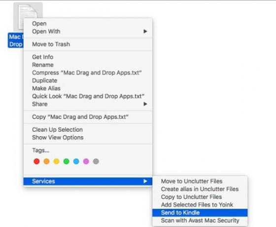 Invia a Kindle -- Menu contestuale