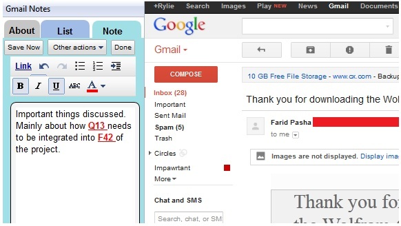 note per le email di Gmail