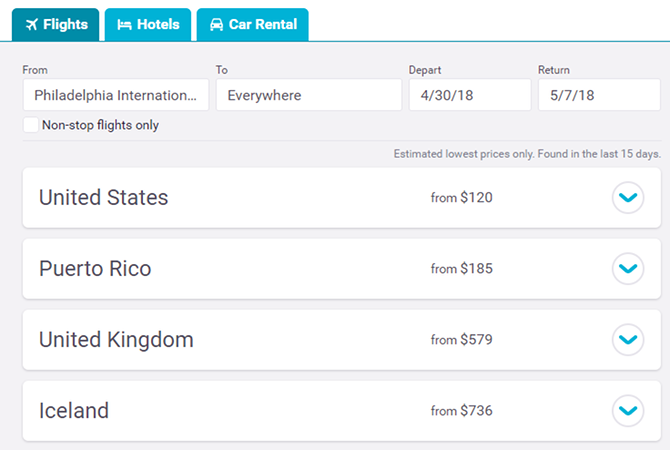 Scegli una destinazione con Skyscanner.