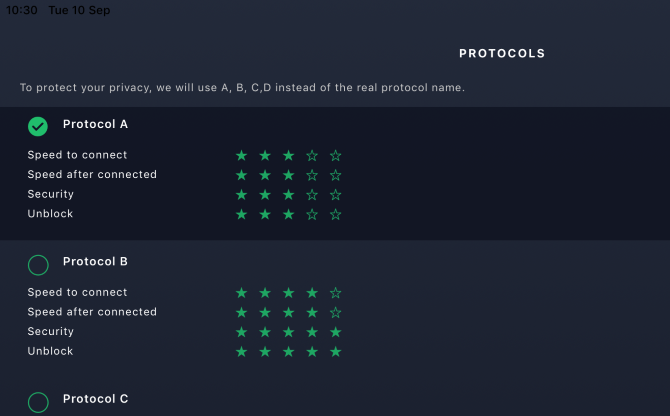 Il menu Protocolli in Hotspot VPN