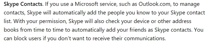 Informativa sulla privacy dei contatti skype