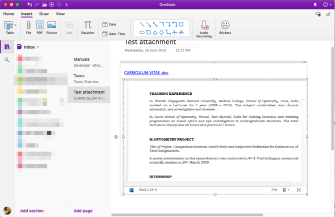 allegare un file word in OneNote