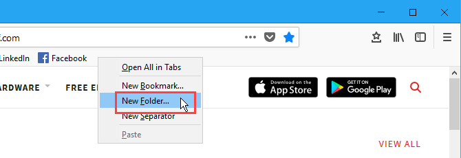 Crea una nuova cartella di segnalibri nella barra dei segnalibri in Firefox