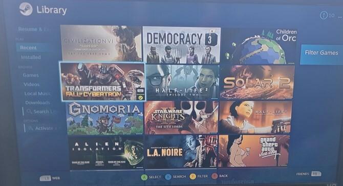 libreria del dispositivo Steam Link