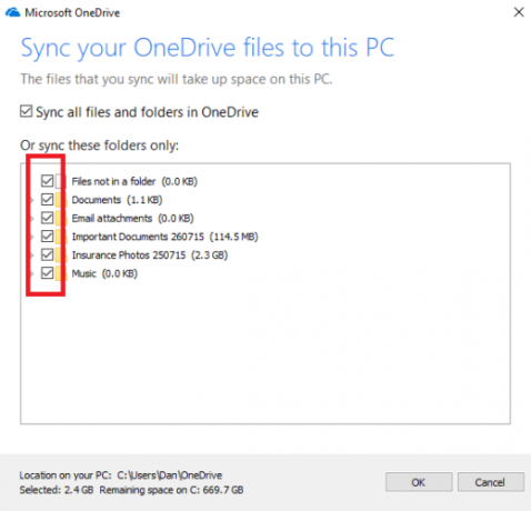 onedrive sincronizza le cartelle di Windows 10