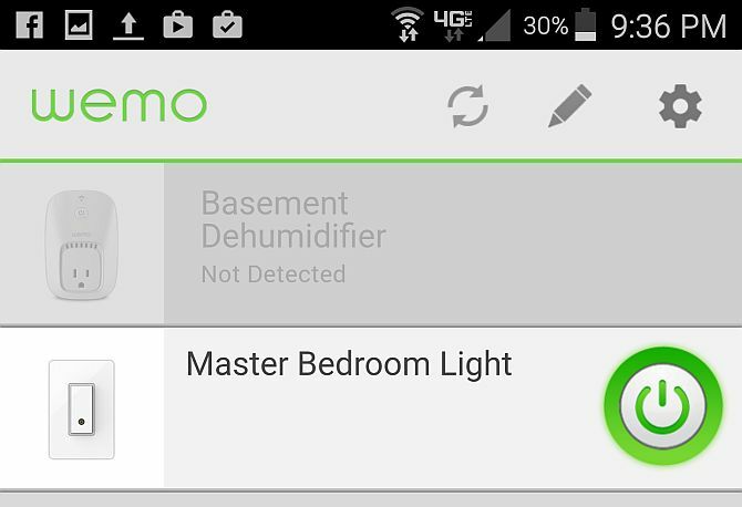 Schermata dell'app Belkin WeMo