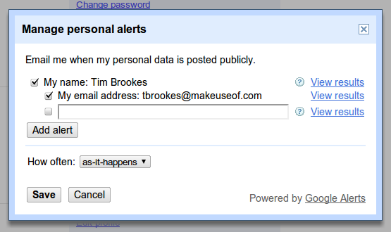 Google aggiunge "Me On the Web" a The Dashboard [News] google personalalerts