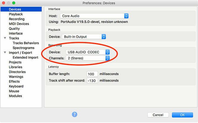 Impostazioni di Audacity