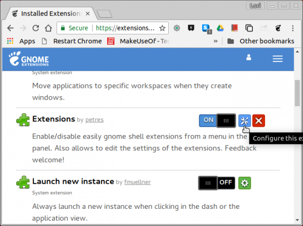 Gestire le estensioni sul sito Web di GNOME Extensions